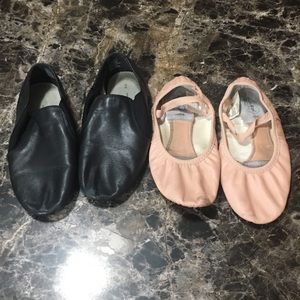 Girls pink ballet shoe and black  jazz shoe